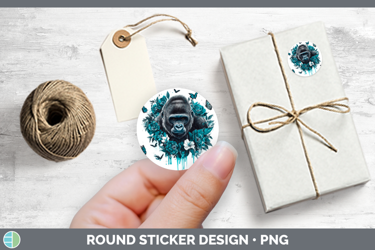 Animals Teal Drips Gorilla Stickers | Round Labels Designs