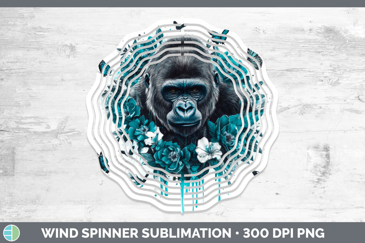 Gorilla Wind Spinner Animals Teal Drips Sublimation Spinner