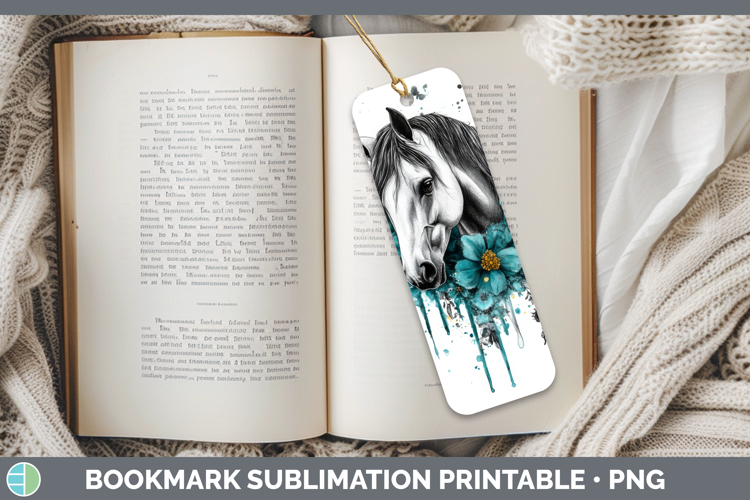 Horse Bookmark Animals Teal Drips Sublimation Printable Desi