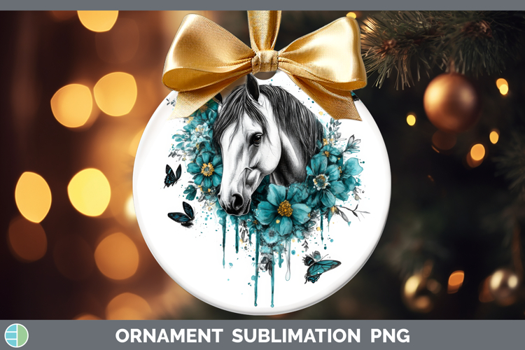Horse Ornament Animals Teal Drips Sublimation Bauble Designs