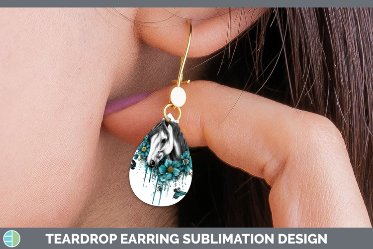 Horse Teardrop Earrings Animals Teal Drips Sublimation Earri