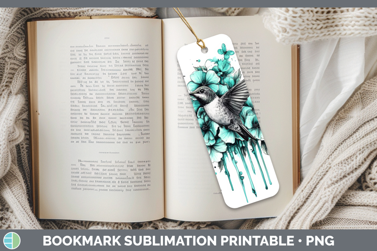Hummingbird Bookmark Animals Teal Drips Sublimation Printabl