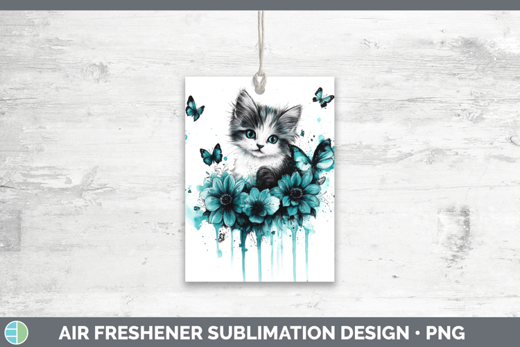 Kitten Air Freshener Animals Teal Drips Sublimation Car Fres
