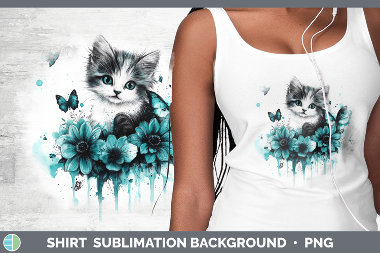 Kitten Shirt Animals Teal Drips Sublimation Background Desig