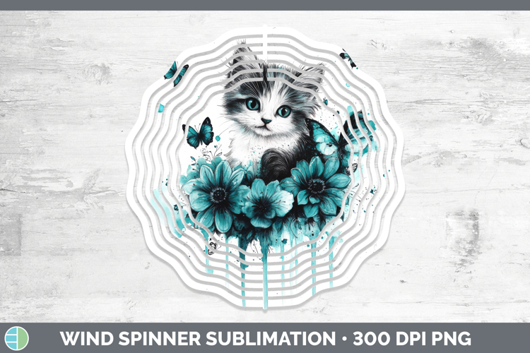 Kitten Wind Spinner Animals Teal Drips Sublimation Spinner D