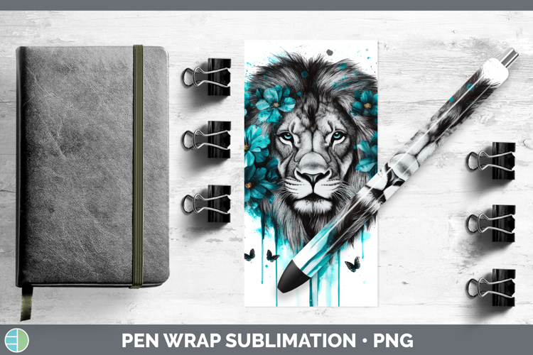 Lion Pen Wrap Animals Teal Drips Sublimation Pen Designs