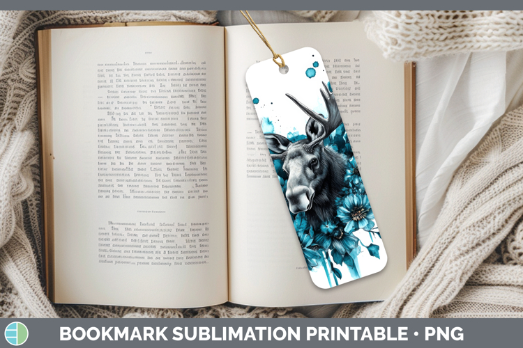 Moose Bookmark Animals Teal Drips Sublimation Printable Desi