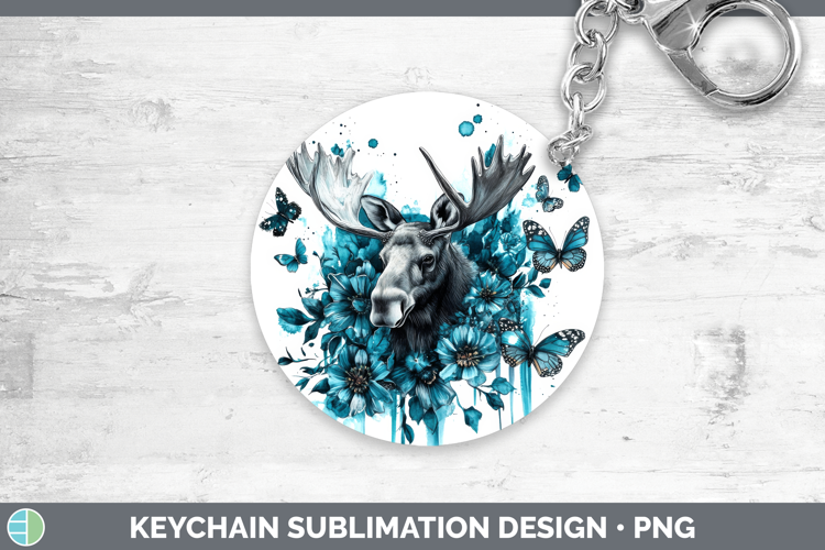 Moose Keychain Animals Teal Drips Sublimation Keyring Design
