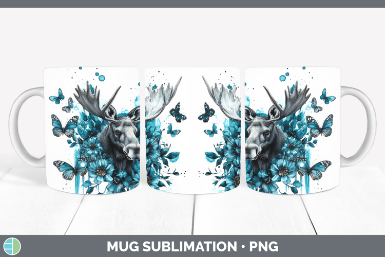 Moose Mug Wrap Animals Teal Drips Sublimation Coffee Cup Des