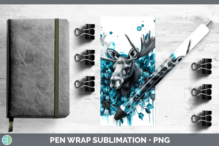 Moose Pen Wrap Animals Teal Drips Sublimation Pen Designs