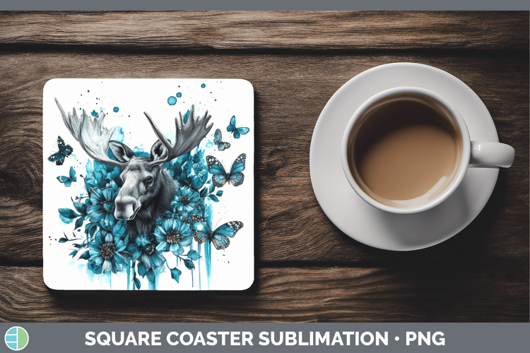 Moose Square Coaster Animals Teal Drips Sublimation Coaster