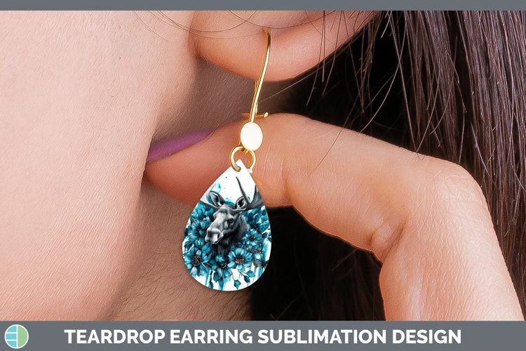 Moose Teardrop Earrings Animals Teal Drips Sublimation Earri