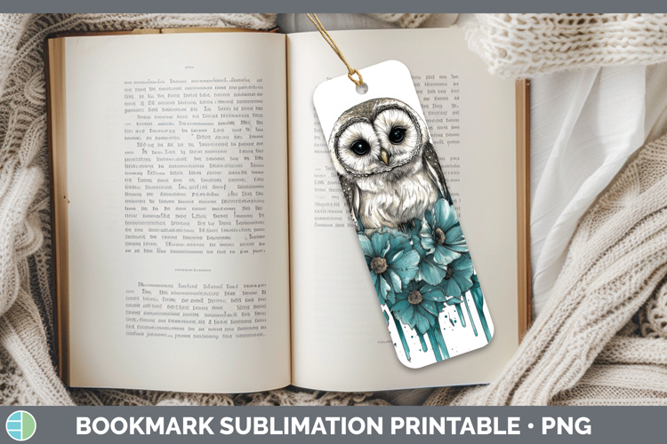 Owl Bookmark Animals Teal Drips Sublimation Printable Design