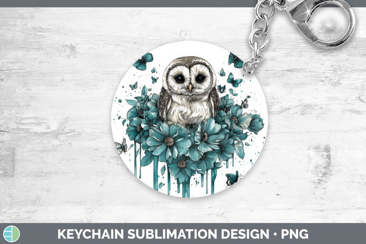 Owl Keychain Animals Teal Drips Sublimation Keyring Designs