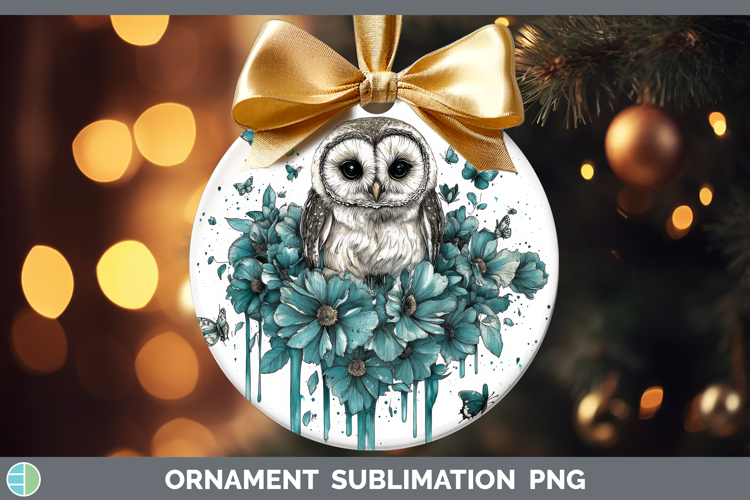 Owl Ornament Animals Teal Drips Sublimation Bauble Designs