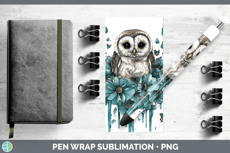 Owl Pen Wrap Animals Teal Drips Sublimation Pen Designs