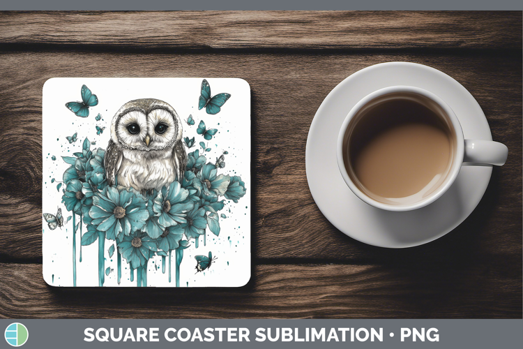 Owl Square Coaster Animals Teal Drips Sublimation Coaster De