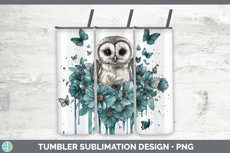 Owl Tumbler Animals Teal Drips Sublimation 20 oz Skinny Tumb