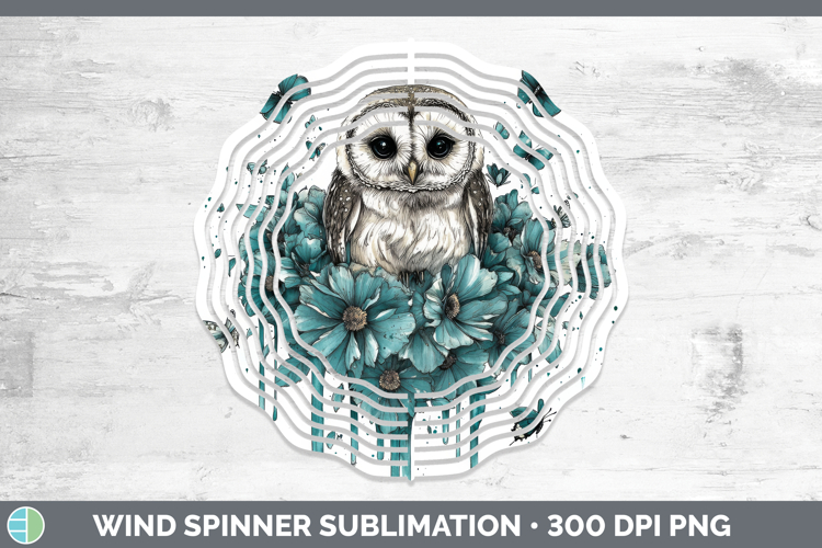 Owl Wind Spinner Animals Teal Drips Sublimation Spinner Desi