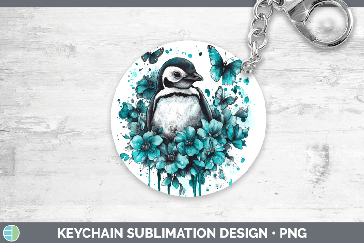 Penguin Keychain Animals Teal Drips Sublimation Keyring Desi