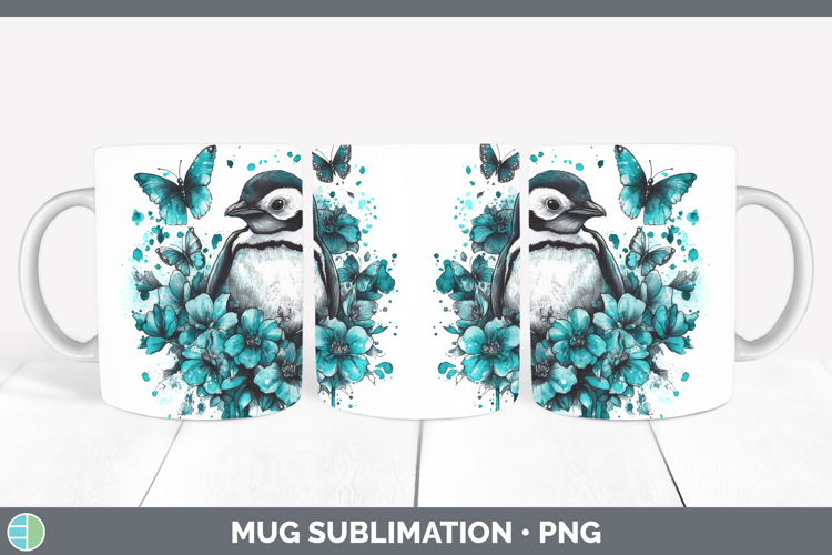 Penguin Mug Wrap Animals Teal Drips Sublimation Coffee Cup D