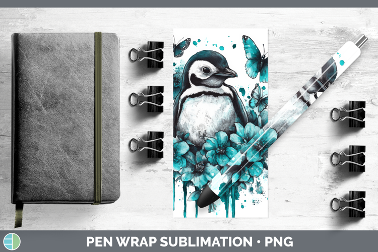 Penguin Pen Wrap Animals Teal Drips Sublimation Pen Designs
