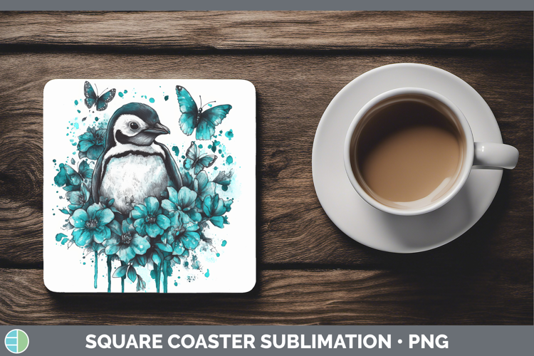Penguin Square Coaster Animals Teal Drips Sublimation Coaste