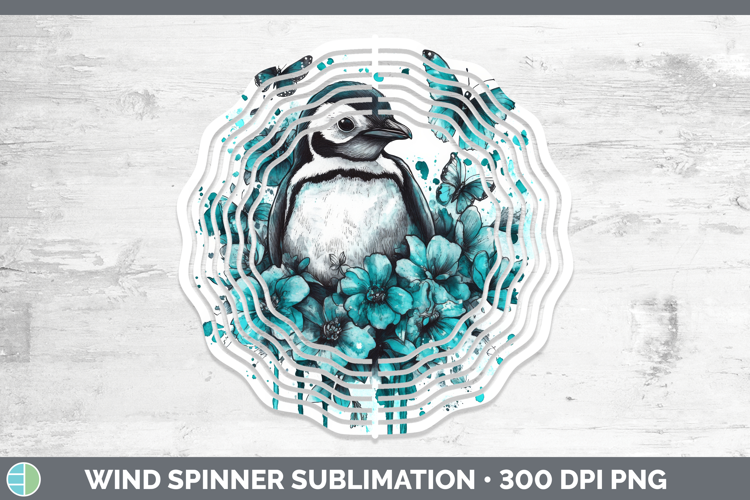 Penguin Wind Spinner Animals Teal Drips Sublimation Spinner