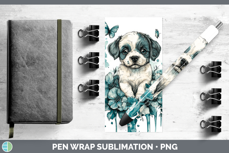 Puppy Pen Wrap Animals Teal Drips Sublimation Pen Designs