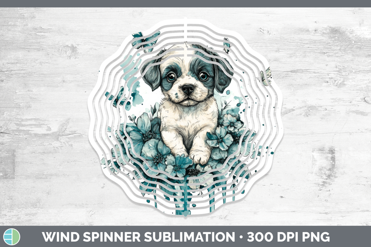 Puppy Wind Spinner Animals Teal Drips Sublimation Spinner De