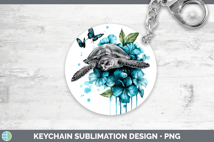 Sea Turtle Keychain Animals Teal Drips Sublimation Keyring D