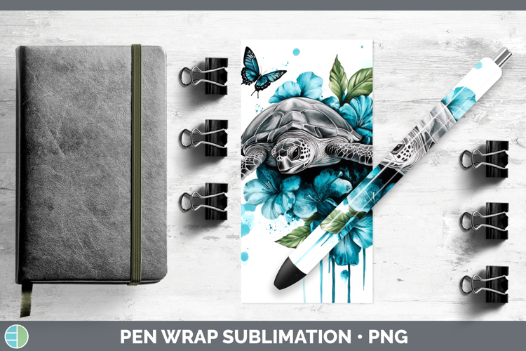 Sea Turtle Pen Wrap Animals Teal Drips Sublimation Pen Desig