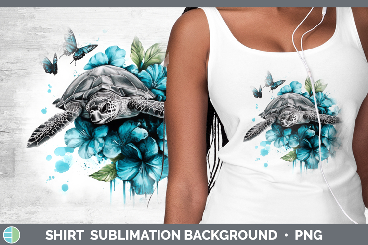Sea Turtle Shirt Animals Teal Drips Sublimation Background D