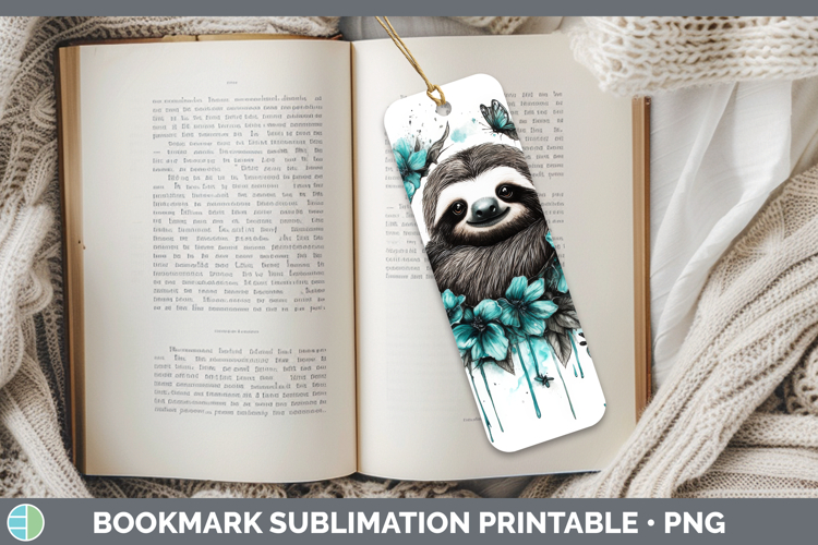 Sloth Bookmark Animals Teal Drips Sublimation Printable Desi