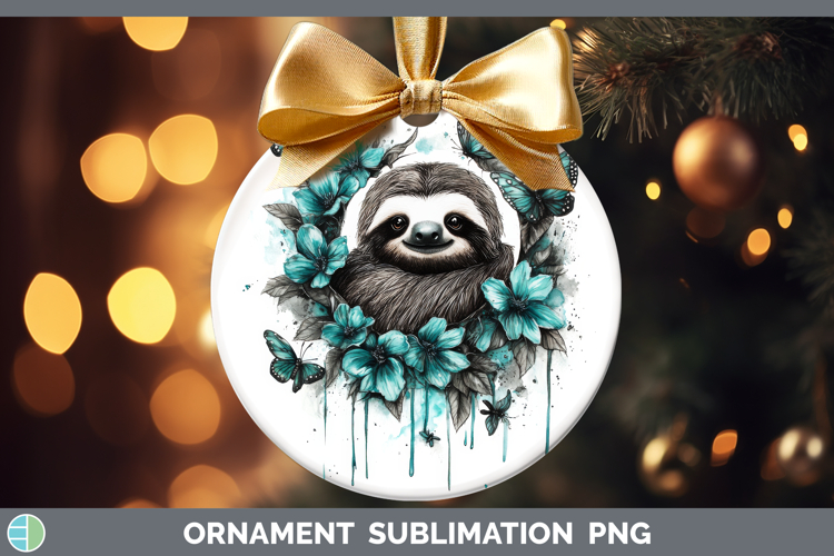 Sloth Ornament Animals Teal Drips Sublimation Bauble Designs