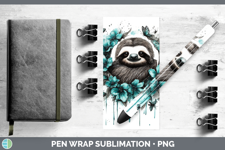 Sloth Pen Wrap Animals Teal Drips Sublimation Pen Designs