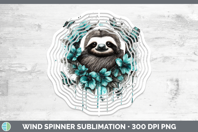 Sloth Wind Spinner Animals Teal Drips Sublimation Spinner De