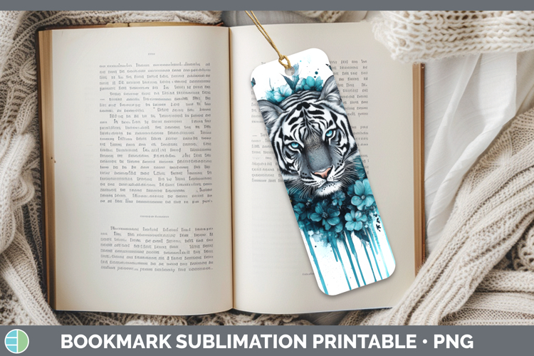 Tiger Bookmark Animals Teal Drips Sublimation Printable Desi