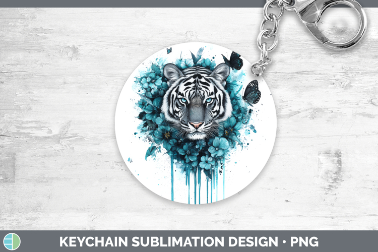 Tiger Keychain Animals Teal Drips Sublimation Keyring Design