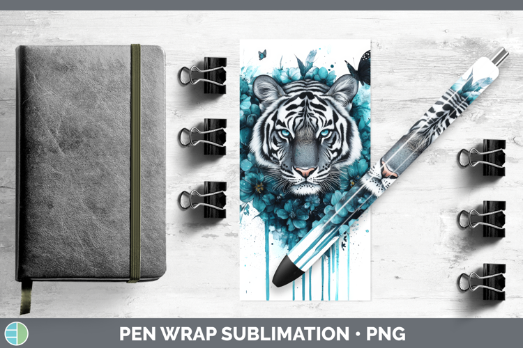 Tiger Pen Wrap Animals Teal Drips Sublimation Pen Designs