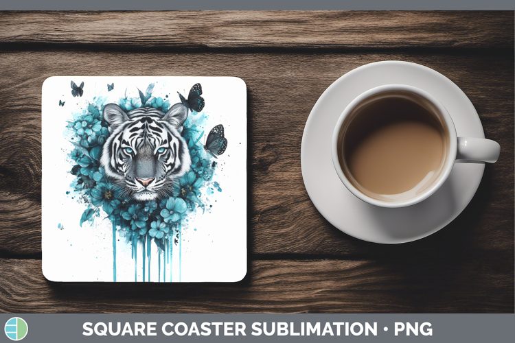 Tiger Square Coaster Animals Teal Drips Sublimation Coaster