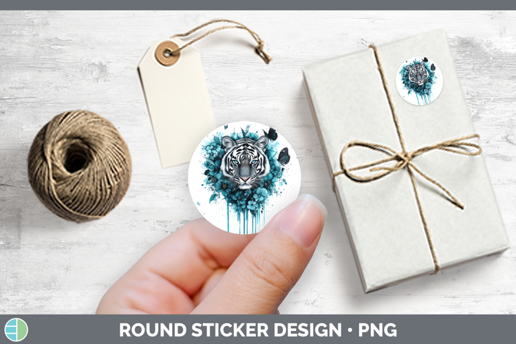 Animals Teal Drips Tiger Stickers | Round Labels Designs