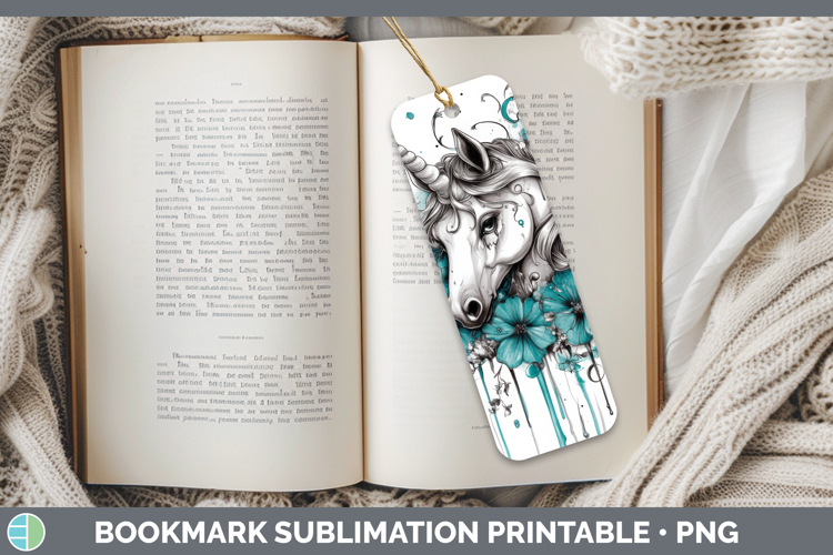 Unicorn Bookmark Animals Teal Drips Sublimation Printable De