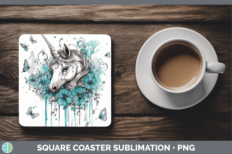 Unicorn Square Coaster Animals Teal Drips Sublimation Coaste