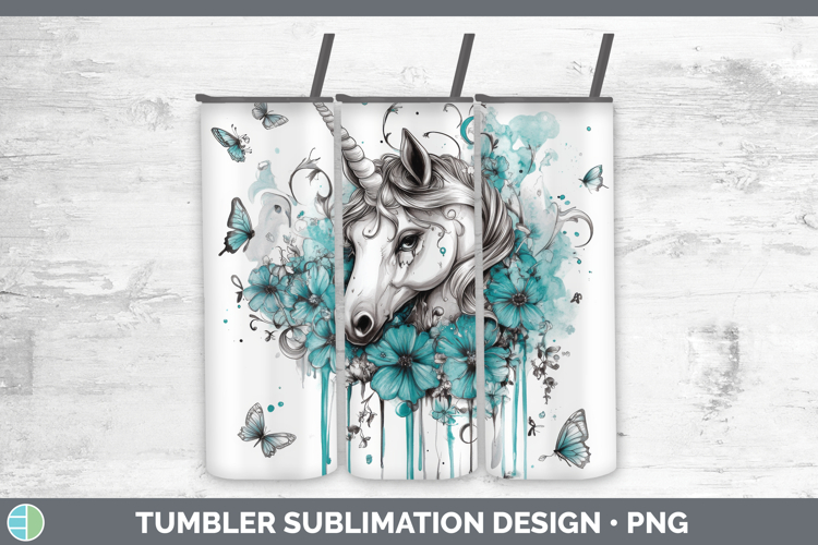 Unicorn Tumbler Animals Teal Drips Sublimation 20 oz Skinny