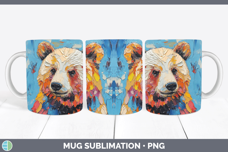 Animals Thick Paint Bear Mug Wrap Sublimation Coffee Cup Des