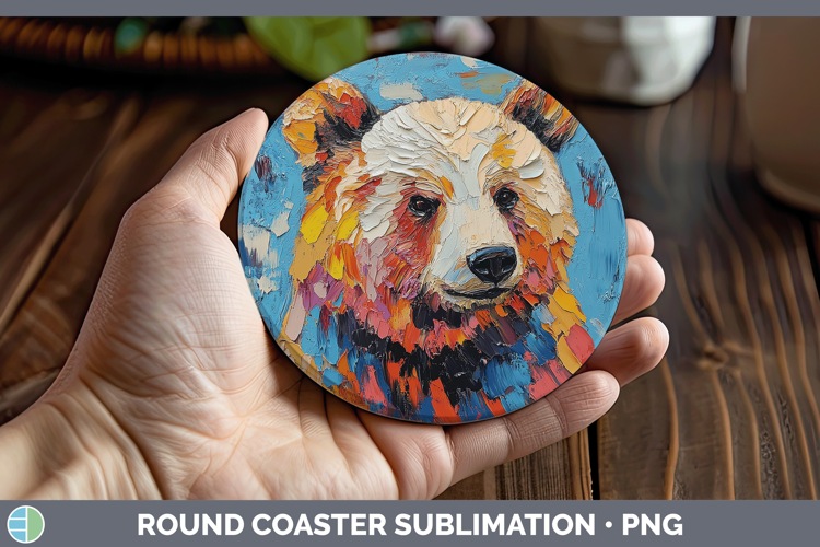 Animals Thick Paint Bear Round Coaster Sublimation Coaster D