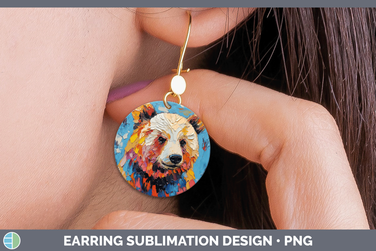 Animals Thick Paint Bear Round Earrings Sublimation Earrings