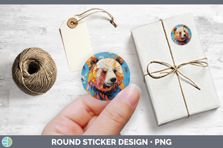 Animals Thick Paint Bear Stickers | Round Labels Designs