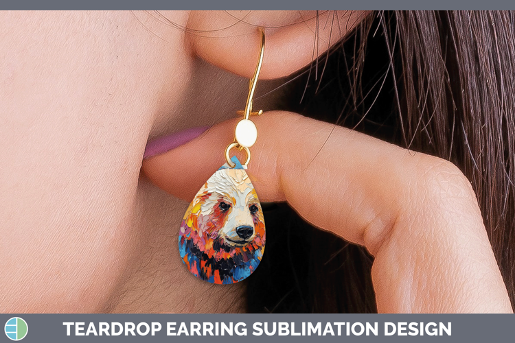 Animals Thick Paint Bear Teardrop Earrings Sublimation Earri